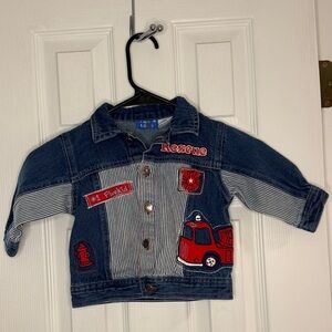 Baby Denim Rescue firefighter Jacket with Red Firetruck Embroidery